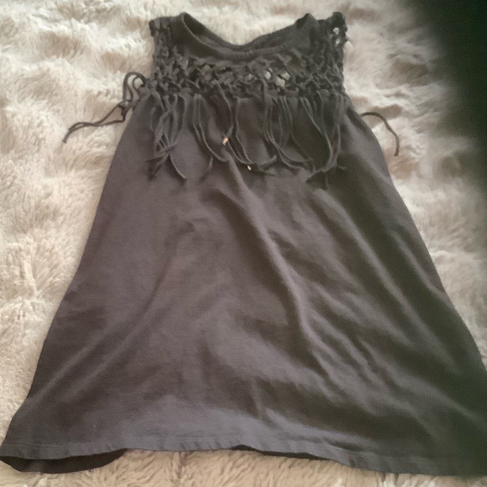 Rock & Republic Black Fringe Tank Top